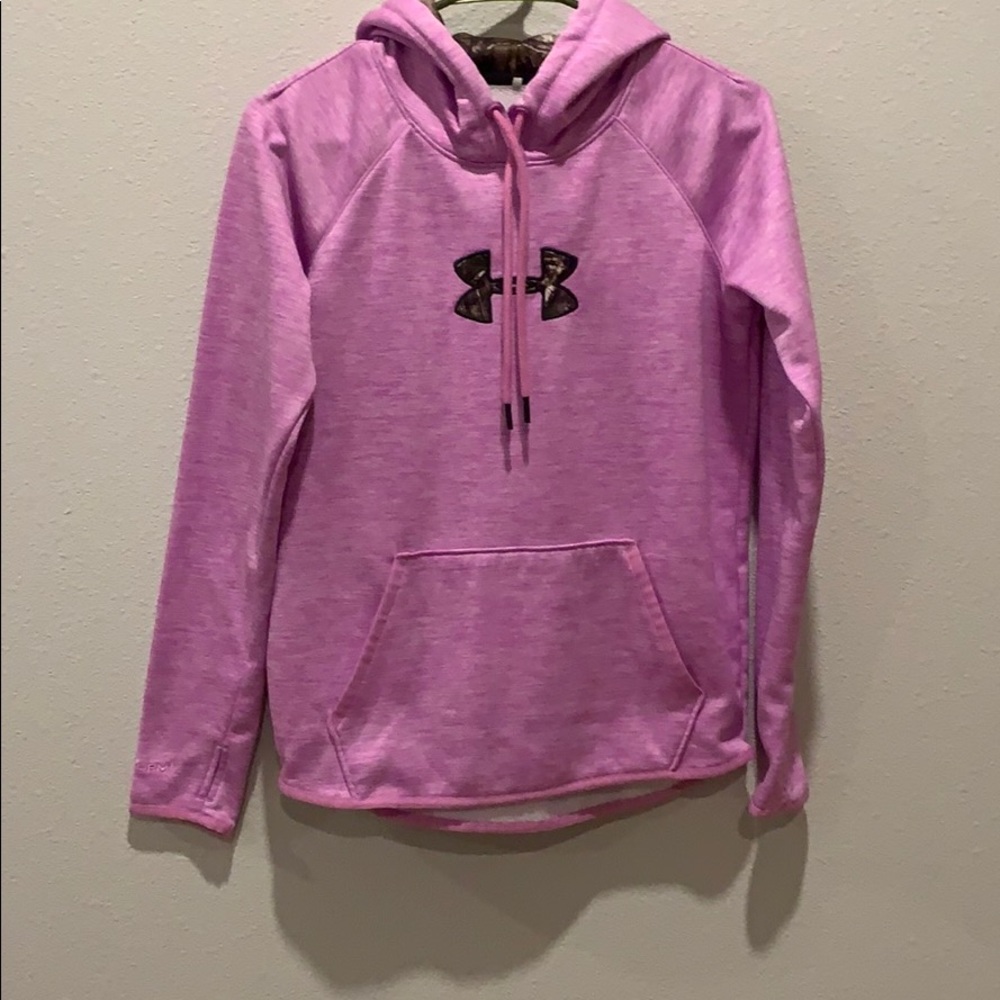 Pink hoodie with camo print inside